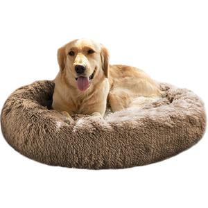MFOX Calming Dog Bed (L/XL/XXL/XXXL) for Medium and Large Dogs Comfortable Pet Bed Faux Fur Donut Cuddler Up to 15/30/50/100lbs (43.0"L x 33.0"W x 8.0"Th, Khaki)