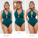 SHAPELLX Tummy Control Swimsuits One Piece V Neck Slimming Bathing Suit for Women Cutout Ruched Shapewear Swimwear (Green, XL)
