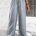 Women's Teacher Outfits Casual Pants Trendy Flowy Wide Leg Pull On Elastic Waist Long Beach Lounge (Gray, L)