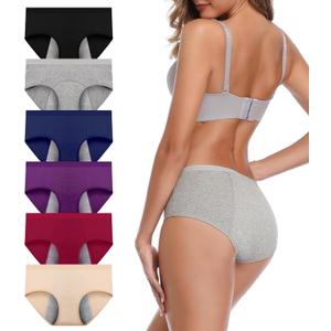 Period Underwear for Women Menstrual Panties Cotton Postpartum Easy Clean Teens Brief (Large, Dark-6pack)