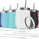 8 Pack 12 oz Stainless Steel Wine Tumbler with Lids, Double Wall Vacuum Insulated Travel Cup Including 8 Straws Set for Coffee, Cocktail, Drink, Tea and Beer (Assorted Colors)