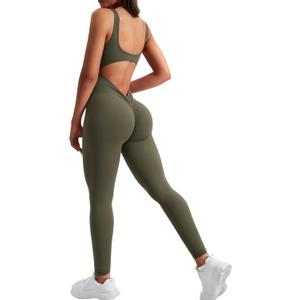 YEOREO Long Sleeve Jumpsuit for Women Workout V Back Bodysuit Lizvette Scrunch Leggings One Piece Romper Full Length Bodycon (Large)