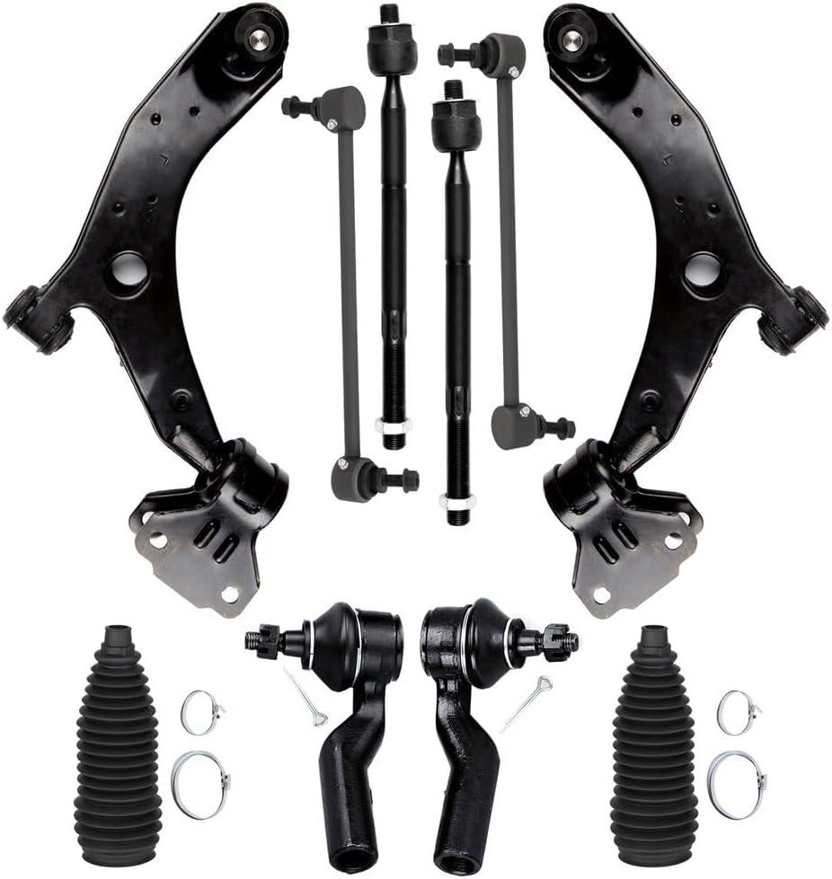 10-PC SET Suspension Kit for 2010-2013 for Mazda 3 for Mazda 3 Sport Front Lower Control Arm And Ball Joint Inner Outer Tie Rod End Sway Bar End Link Steering Boot