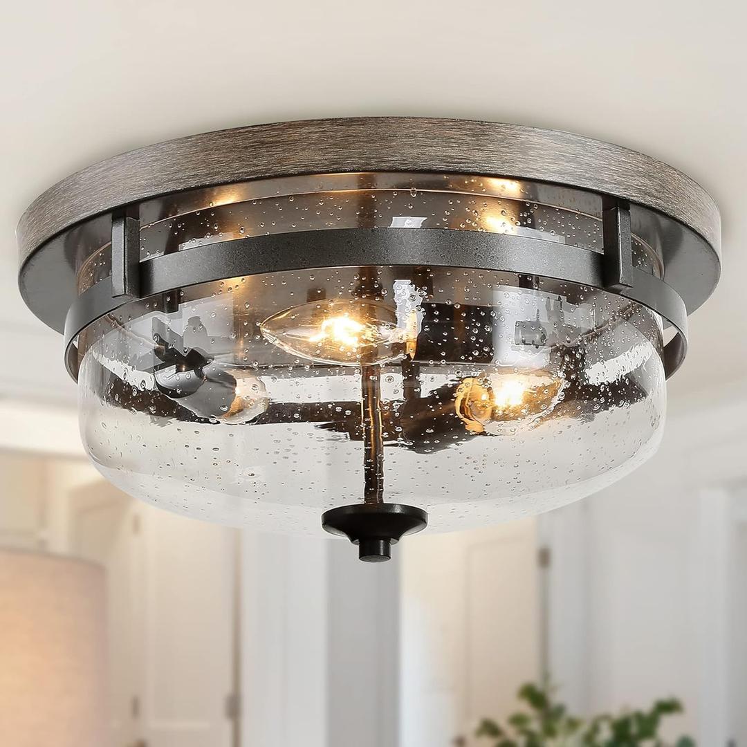 KSANA Farmhouse Flush Mount Ceiling Light, 3-Light Kitchen Ceiling Light Fixtures with Seeded Glass, Modern Hallway Lighting Fixtures Ceiling Lights for Bedroom, Entryway, 13.5-inch in Dia,
Wooden Texture