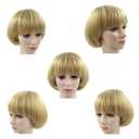 Girls Golden Mushroom Wig Short Bob Wig With Bangs Blonde Bowl Cut Wig Cap For Women