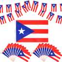 33Pcs Puerto Rico Party Decorations Set 1Pack 3x5Ft Puerto Rican National Flag 20 Puerto Rico Flag Banners 12 Mini Wooden Hand Held Flags Puerto Rican Patriotic Decor for Independence Day Memorial Day