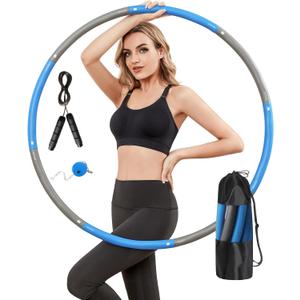 Weighted Exercise Hoop for Adults, 2.2lb Detachable Fitness Hoop, Adjustable Hoop with Jump Rope, Tape Measure and Carry Bag, Home Gym Workout (Blue Grey)