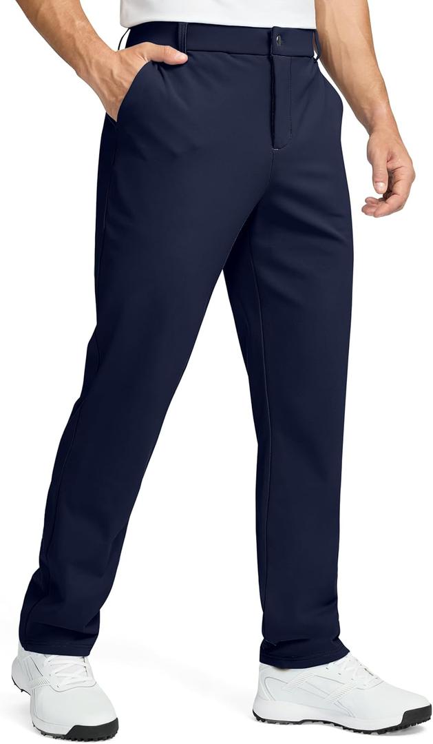 Soothfeel Men's Fleece Lined Pants 30" Golf Work Dress Pants Casual Insulated Warm Winter Trousers with Pockets Navy L30×W40
