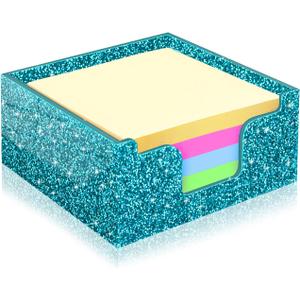 Rouidr Acrylic Sticky Note Holder, Self Stick Note Pad Holder, 3.94 x 3.94 Inch Glitter Memo Pad Dispenser Organizer for School Office Home Desk Supplies, Teal