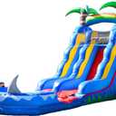 HeroKiddo 15ft Ocean Shark Inflatable Water Slide with Pool, 22ft Long- 100% Commercial Grade PVC Vinyl, Reinforced Strength Wet/Dry Fun, Front Load Entry for Easy Supervision