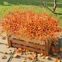 Uieke 72PCS Artificial Mums for Outdoors Fake Fall Outdoor Violet Flowers Orange Calla Lilly and Autumn Ferns No Fade for Outside Window Box Porch Planters Garden Decor