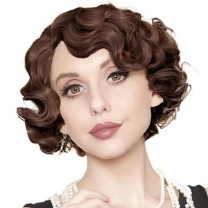 Kaneles Brown Finger Wave Wigs for Women Short Curly 1920s Vintage Natural Flapper Hair Wig Lady Synthetic Cosplay Halloween Costume Wig(Brown)