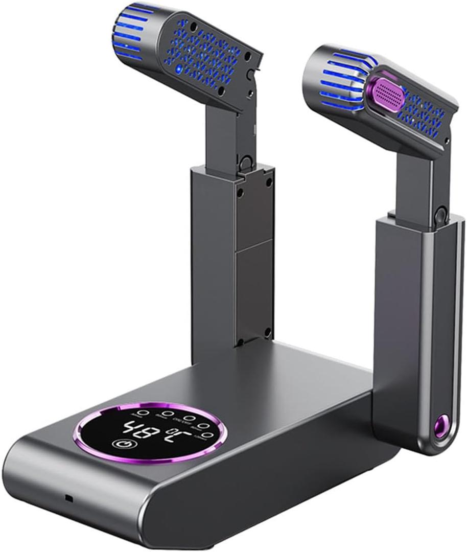 This shoe dryer is a retractable shoe dryer with a flexible design and a timer. It removes moisture and odors, keeping your shoes fresh and dry.