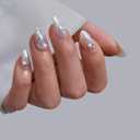 BTArtbox Press On Nails Short - Pearl Accents Chrome Almond Press On Nails with Glue for Women, Opaque Soft Gel Glue On Nails in 16 Sizes - 32 Stick On Nails Kit, Tidal Pearl