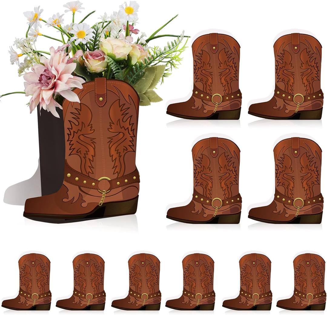 Weekgrat 16 Set Brown Western Cowboy Boots Flower Boxes Centerpiece Boot Shape Boxes Decorations Western Theme Party Cowgirl Favors for Cowboy Cowgirl Birthday Party Baby Shower Wedding Supplies