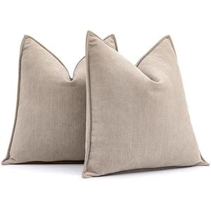 MIULEE Pack of 2 Beige Decorative Pillow Covers 18x18 Inch Soft Chenille Luxurious Couch Throw Pillows Farmhouse Cushion Covers with Elegant Design for Sofa Bedroom Living Room Home Decor
