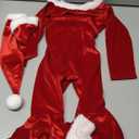 METYOUEZE Toddler Girls Christmas Outfits Long Sleeve Jumpsuit Bell Bottom Velvet Pants Xmas Santa Claus Pants Set, Size 100
