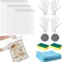 3 x Oven Rack Cleaner Bags Kit Heavy Duty Reusable Oven Rack Soaking Cleaner Bags in 3 Sizes with Gloves Steel Wool Sponges Cleaning Cloths for Deep Degreasing Household Maintenance