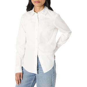 Amazon Essentials Women's Regular-Fit Stretch Poplin Button-Up Dress Shirt (M, White)