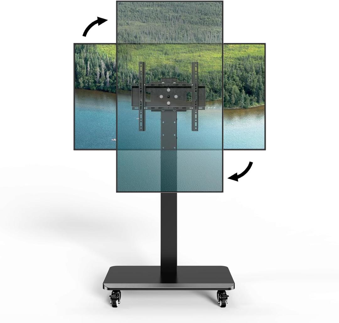 Mobile TV Cart with Wheels.Rolling TV Stand for 26 to 65 Inch Flat Panel Screens,Portrait to Landscape,Height Adjustable Portable TV Stand Holds Up to 100lbs,Max VESA 400x400mm (Black)