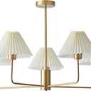 KCO Lighting 5-Lights White Pleated Fabric Pendant Light Mid Century Modern Brushed Gold Sputnik Chandelier Traditional Dining Living Room Chandelier Above Dining Table