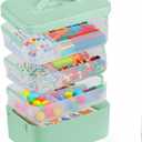4-Layer Plastic Craft Organizers and Storage Box with Removable Trays, Storage Containers with lids and Handle, Art Supply Storage Organizer for Organizing Bead, Sewing, ToolGreen