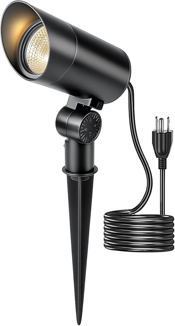 HIBOITEC 1 Pack 30W Outdoor LED Spot Lights 120V Plug in Flag Pole Light 3000LM 3000K Warm White Waterproof Landscape Spotlight for Yard Garden Tree Statue, 5.9 FT Cord with Plug