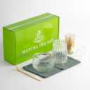 DWEHIXBUY 7Pcs Japanese Matcha Tea Set, Matcha Kit with Matcha Bowl (with Pouring Spout), Matcha Whisk, Whisk Holder, Strainer - Elegant Matcha Set for Gifting, Gift Box Packaging glass