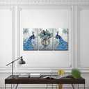 DekHome 3 Pieces Blue Peacock Canvas Wall Art Elegant Flower Bouquet Vase Giclee Wall Art Peacock Picture Paintings Stretched and Framed Vintage Home Office Living Room Bedroom Decor 16"x24"x3pcs