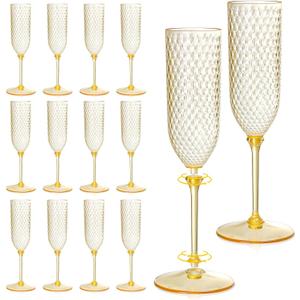 XUWAIDSGN 24 Pack Amber Detachable 2 piece Champagne Flutes 5.5 Oz Unbreakable Plastic Mimosa Disposable Champagne Glasses Drinking Cups Stemmed Reusable Wine Toasting Glasses for Wedding (24, Amber)