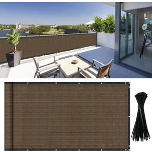 DearHouse Balcony Privacy Screen Shield Cover, 3.5ft x16.5ft, Includes 35 pc Cable Ties for Porch Deck Outdoor Backyard Patio (Brown)