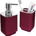 2Pack Burgundy Bathroom Accessories Set, Bohemian Bathroom Sink Set, Contain Soap Dispenser, Toothbrush Holder, Bathroom Toothbrush Holder Set
