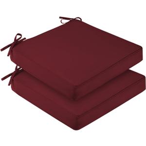 Downluxe Waterproof Outdoor Chair Cushions for Patio Furniture, 22" x 22" x 3" Patio Chair Cushion with Adjustable Ties & Portable Handle, Square Outdoor Cushion with Removable Cover, Burgundy, 2 Pack
