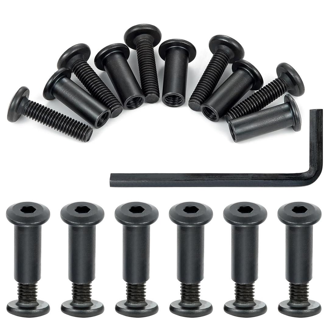 50 Sets Furniture Bolts and Nut - M6x30mm Black Metric Hex Key Set Metal Deck Screws for Crib Screws Replacement Set, Furniture Hardware Parts, Decoration Bolts