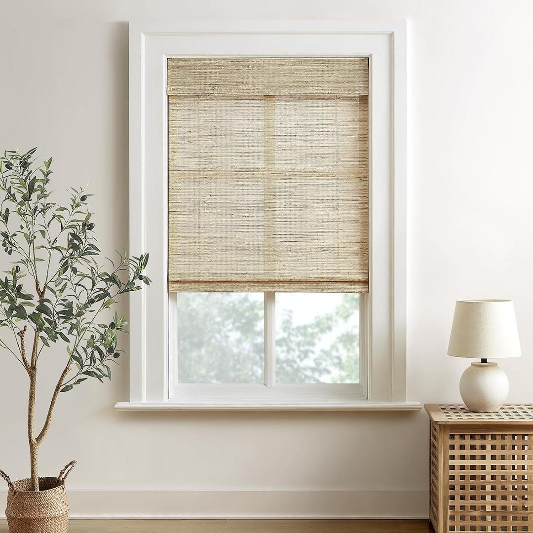 HOMEIDEAS 100% Ramie Cordless Roman Shades for Indoor Windows, W32 X L60
