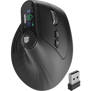 Transformers Vertical Ergonomic Mouse with LED Screen & Knob Control, Rechargeable Vertical Mouse Wireless, 3-Device Connectivity (2.4G + Dual Bluetooth), Quiet Clicks, Computer Mice for PC/Mac/Laptop (Black)
