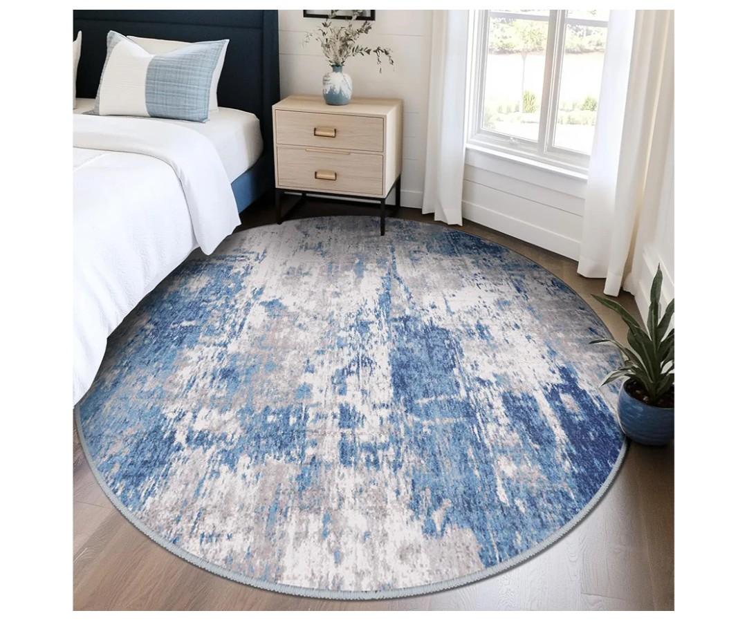 Washable Area Rugs 3ft Non-Slip Modern Abstract Soft for Living Room Entryway Bedroom Nursery, Print Pattern, Blue Grey Navy Gray