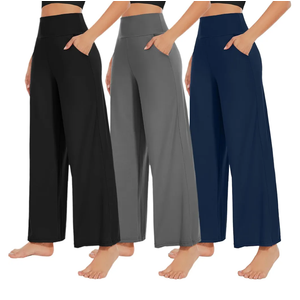 NEW YOUNG 3 Pack Women's Wide Leg Pants with Pockets High Waist Loose Sweatpants Casual Lounge Yoga Workout Palazzo, S