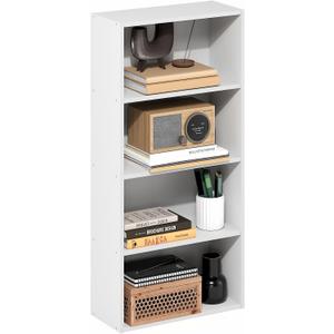 Furinno Basic Book Shelf, 4-Tier Bookcase with Open Shelf, Bookshelf, Cube Storage Organizer, 7 x 17 x 35, for Living Room, Bedroom, Home Office, White