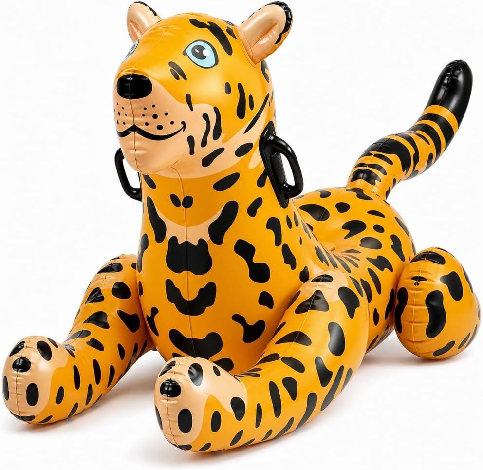 Kids Leopard Pool Float Ride-On with Handles for Ages 4-8 (Up to 120 lbs) | Jungle Animal Pool Float for Swimming, Floating, Pool Toys, Summer Activities, Water Games, and Kids Party Decorations