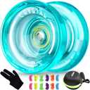 MAGICYOYO K2 Crystal Professional Finger Spin Yoyo, Responsive Yoyo for Kids 8-12 & Beginners, Durable PC Plastic Yo-yo, Includes 12 Yo yo Strings, Glove & Bag (Crystal Green)