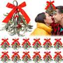 XunYee 12 Pcs Valentine's Day Mistletoe Decorations with Bow, Artificial Glitter Mistletoe Picks Hanging Kitchen Cabinet Valentined Decorations for Tree Home Door Wall Holiday Party(Red Berries)