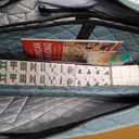 American Mahjong Tile Set Complete, 166 White Tiles with Accessories, 4 Mahjong Racks with Pushers, Mahjong Set with Blue Carrying Bag for Beginners (Ma Jong, Mah-Jongg), 1.2"×0.9"×0.5"