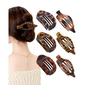AWAYTR Flat Hair Clips For Women Lay Flat Claw Clip for Hair 6Pcs Large Hair Claw Clips for Driving Yoga (Leopard Series)