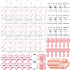 12 Sets Pink Ballerina Party Favors Dance Graduation Gifts Bulk Dance Birthday Party Supplies with Scrunchies Hair Brush Card Compact Mirror Bracelet Bags Ballerina Team Gifts for Women