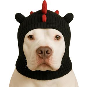 LovinPet Dinosaur Dog Hat Snood for Medium & Large Dogs, Dino Costume Ear & Neck Warmer, Soft 4Way Stretch Knit, Adjustable Fit, One Size,Black