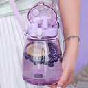 Kawaii Water Bottle with Straw 45oz with Two Ways to Dinking Modern Cute Water Jug With Strap for Women/Teen Girl/School, Purple