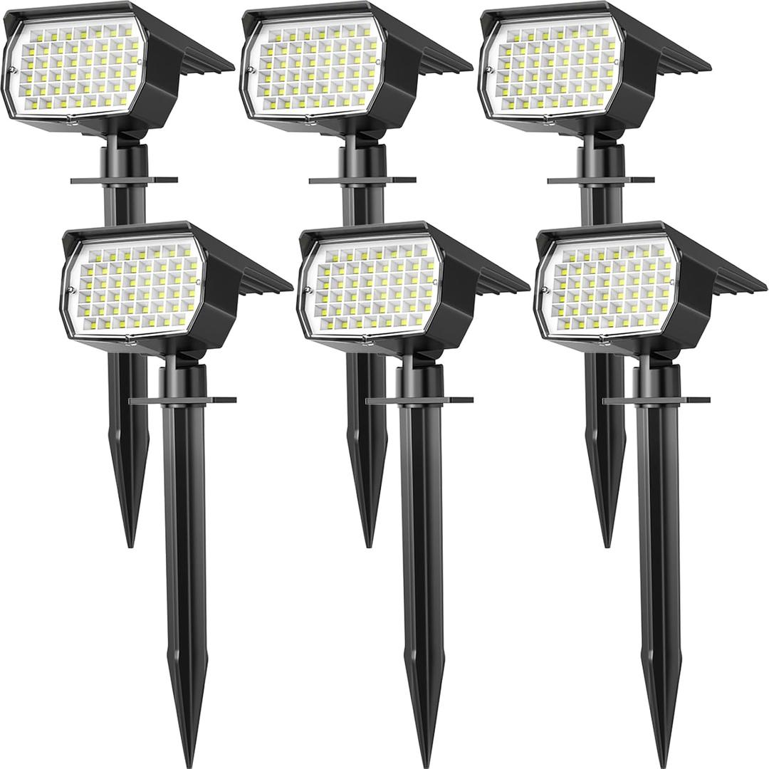 WENATY Solar Spot Lights Outdoor Waterproof IP65, 6 Pack Landscape Spotlights with 46 LEDs, 3 Modes Auto On/Off Solar Powered Flood Lights for Outside Pathway, Yard, Garden, Walkway (Cool White)