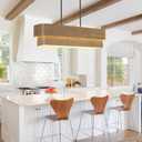 37.5 Inch Farmhouse Kitchen Island Lighting 4-Light Rectangle Dining Room Light Fixture Large Linear Chandelier with Wood Grain Finish for Dining Room Kitchen Island Living Room