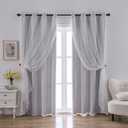 indistar Home Blackout Curtains Double Layer Solid Sheer Grommet Top Window Curtain Panel Pair, 52Wx84L,Greyish White